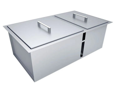 Sunstone B-SK34 34-inch double basin sink with two stainless steel covers, 304 SS drop-in outdoor kitchen sink.