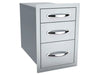 Shows the full drawer box depth behind the face frame with all three drawers closed.