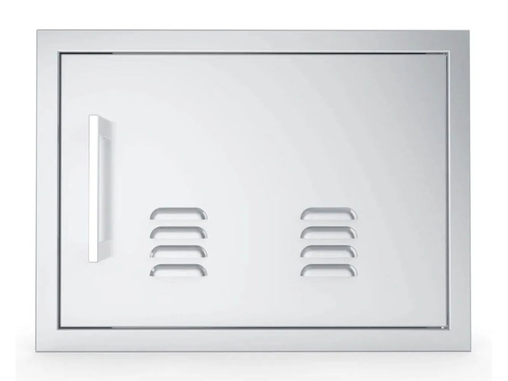 Sunstone BA-VDHR1420 14x20 beveled right-hinge vented access door, 304 stainless steel, front view with left-side handle.