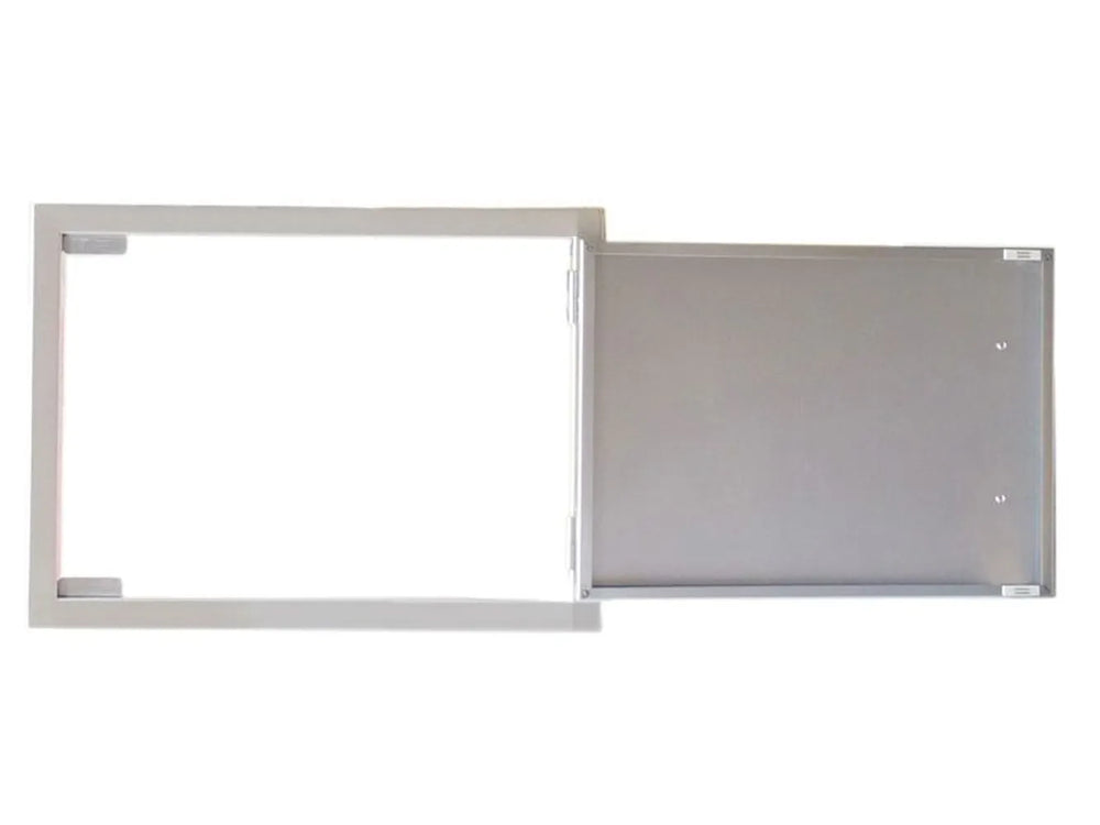 Sunstone BA-DH2027 20x27 reversible access door open, showing removable stainless frame and full-size door panel.