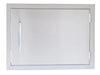 Sunstone BA-DH2027 20x27 reversible stainless steel access door, front view with vertical handle and left-side hinges.
