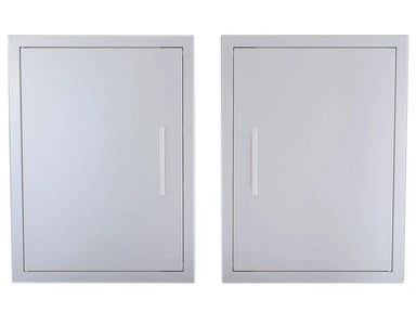 Sunstone BA-DV2027 beveled vertical access door, 304 stainless steel, front view with right-side handle for outdoor kitchen islands.