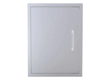 Front view of Sunstone BA-DV2027 304 stainless beveled vertical access door with slim handle and flush-mount frame.