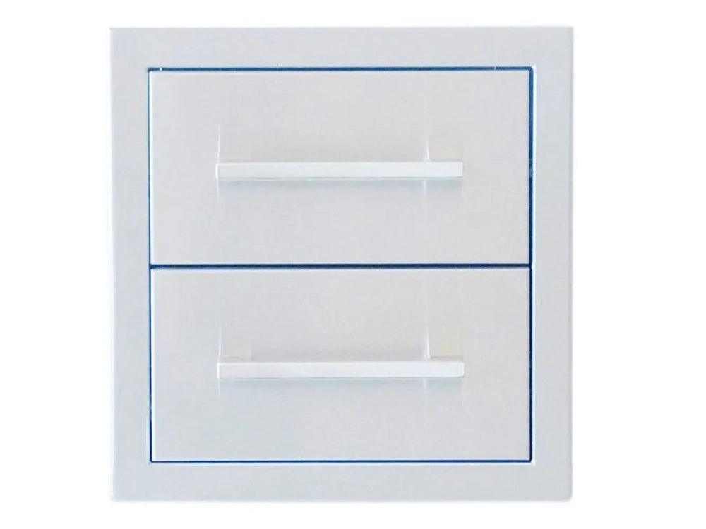 Sunstone BA-DD12 12" soft-close double access drawer in 304 stainless steel with two stacked drawers and horizontal pull handles.