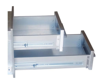 Sunstone BA-DD12 double drawer box showing soft-close slide rails and stainless steel construction for outdoor kitchen storage.