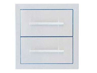 Sunstone BA-DD12 12" soft-close double access drawer in 304 stainless steel with two stacked drawers and horizontal pull handles.