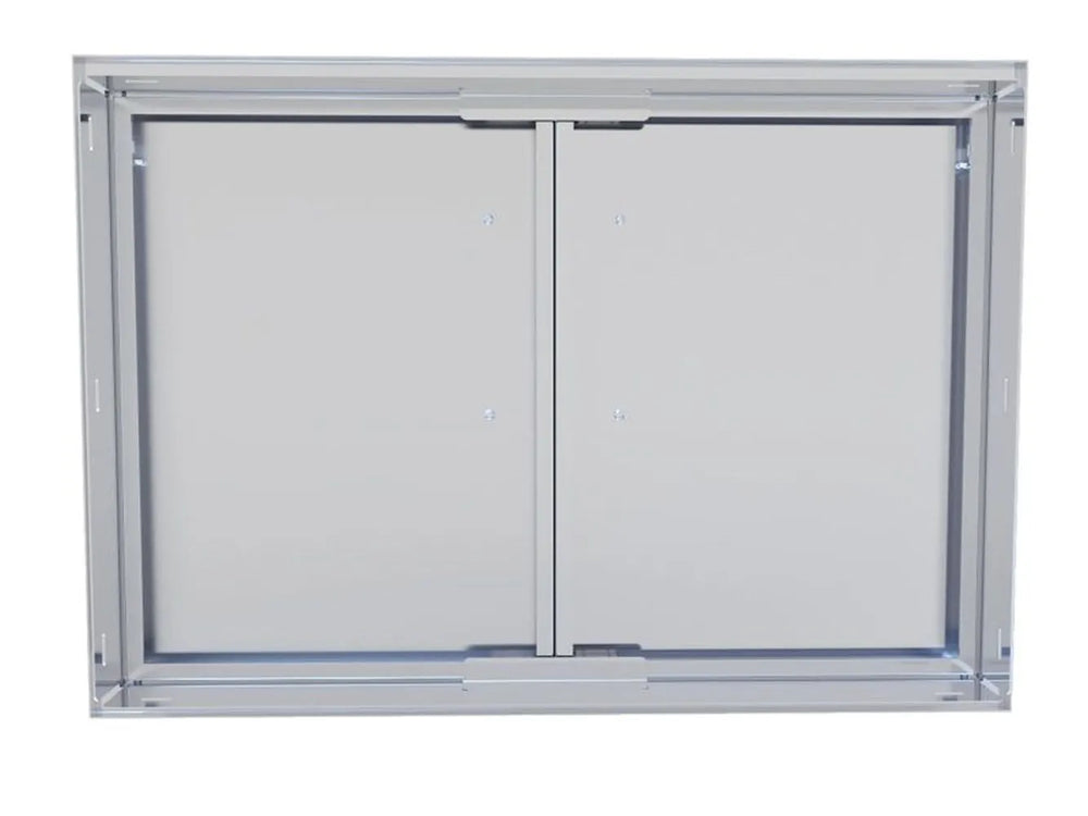 Back/installation view of Sunstone BA-DD30 double access door with mounting frame for flush outdoor kitchen installation.