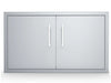 Sunstone BA-DD36 36-inch double access doors in 304 stainless steel with raised frame and two vertical bar handles.
