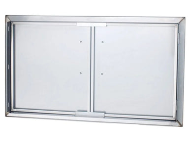 Back view of Sunstone BA-DD42 42" double access door showing 304 stainless steel construction, reinforced panels, and full mounting frame.