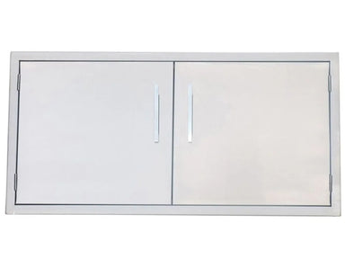 Sunstone BA-DD42 42-inch double access door in 304 stainless steel with flush panels, full frame trim, and two vertical bar handles.