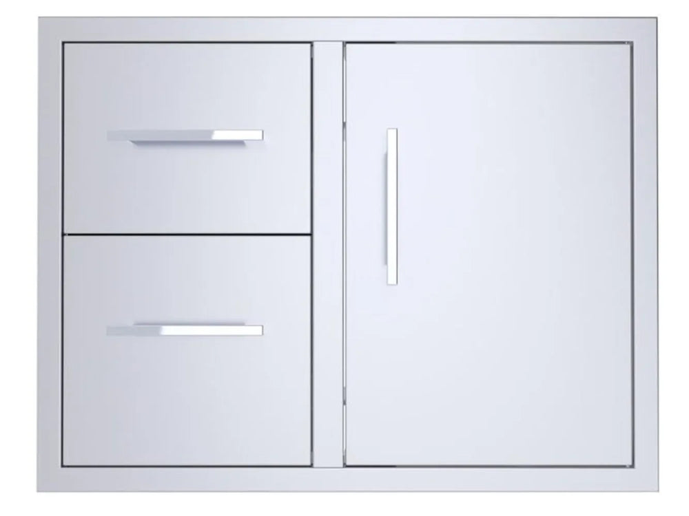 Sunstone BA-DDC30 30-inch stainless steel drawer and door combo, two drawers on left and access door on right.