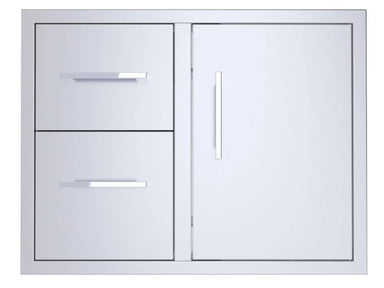 Sunstone BA-DDC30 30-inch stainless steel drawer and door combo, two drawers on left and access door on right.