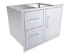 Angled view of Sunstone BA-DDC30 30-inch 304 stainless steel outdoor kitchen drawer and door combo.