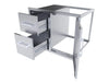 Sunstone BA-DDC30 outdoor kitchen cabinet with two pull-out drawers and right-side access door open, 304 stainless steel.