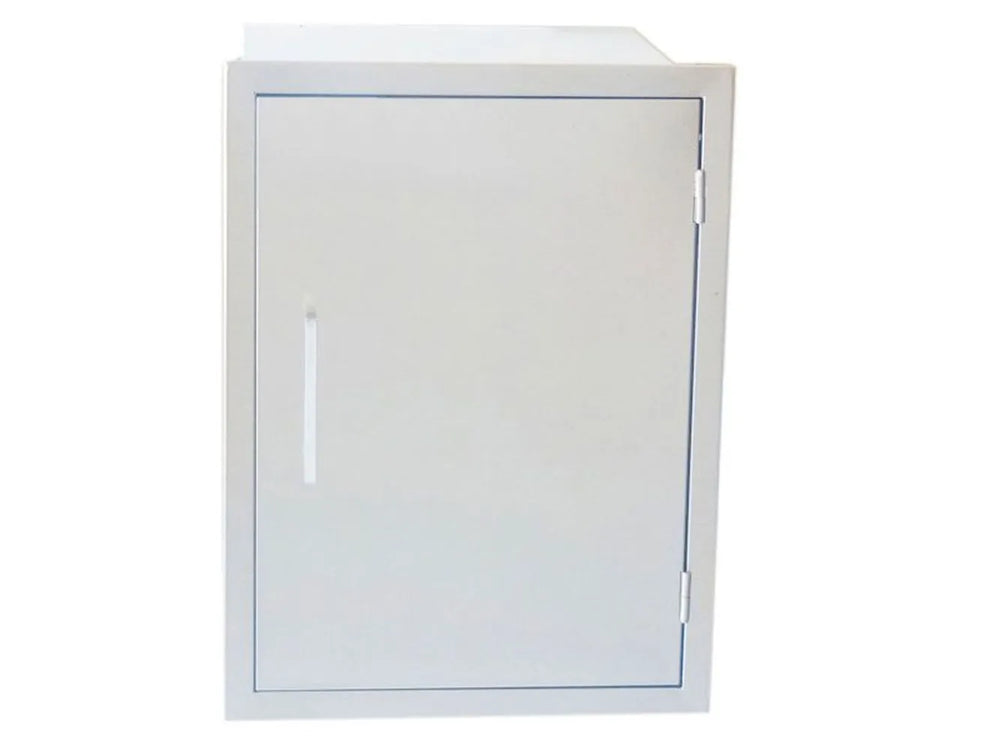 Sunstone BA-DSV1724 weather-sealed dry storage pantry in 304 stainless steel with single access door, vertical handle, and trim frame.