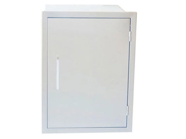 Sunstone BA-DSV1724 weather-sealed dry storage pantry in 304 stainless steel with single access door, vertical handle, and trim frame.