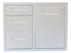 Sunstone BA-LPCTD30 30-inch stainless propane and trash drawer combo with three drawers on left and access door on right.
