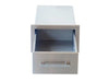 Sunstone BA-SD6 6" soft-close stainless steel access drawer shown open, revealing storage box and smooth gliding rails.