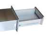 Side view of Sunstone BA-SD6 304 stainless soft-close drawer extended, showing full-extension slide hardware and deep storage bin.