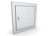 Angled closed view of Sunstone BA-SD12 12x12 beveled stainless steel utility access door with polished latch.