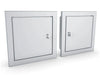 Sunstone BA-SD12 12x12 beveled stainless steel utility access door, set of two doors shown at angle.