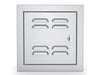 Front view of Sunstone BA-VSDL12 12x12 vented utility access door, beveled stainless frame with latch for outdoor kitchen islands.