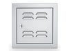Front view of Sunstone BA-VSDR12 12x12 vented utility access door, beveled stainless frame with locking latch, right-hinge.