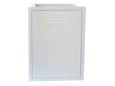 Sunstone BA-TRD2027 stainless steel trash drawer front view, outdoor kitchen pull-out waste cabinet with soft-close.