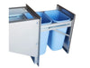 Sunstone BA-TRD2027 stainless trash drawer extended, dual-bin pull-out system for outdoor kitchen islands.