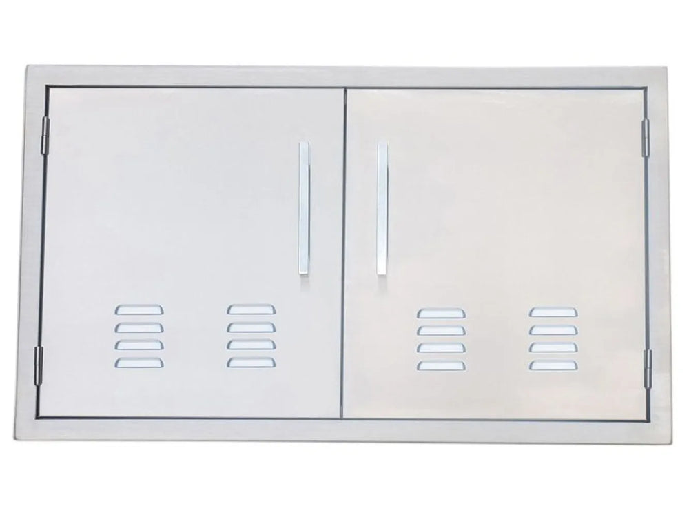 Sunstone BA-VDD36 36-inch vented double access door in 304 stainless steel with two bar handles and louvered ventilation slots.