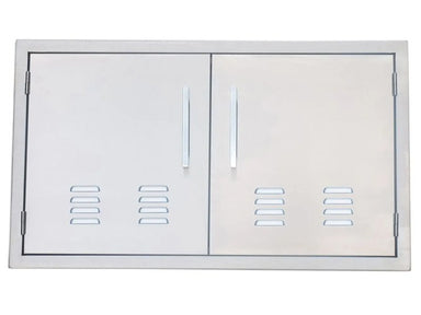 Sunstone BA-VDD36 36-inch vented double access door in 304 stainless steel with two bar handles and louvered ventilation slots.