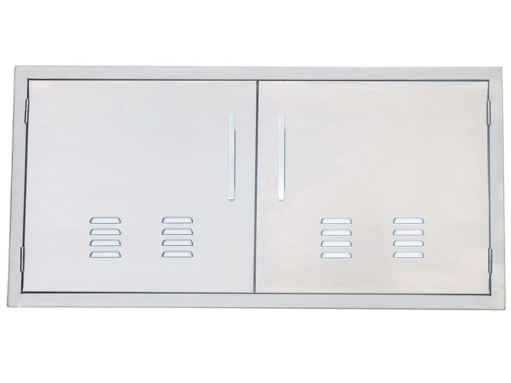 Sunstone BA-VDD42 42-inch vented double access door in 304 stainless steel with two bar handles and louvered vent slots.