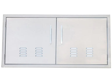 Sunstone BA-VDD42 42-inch vented double access door in 304 stainless steel with two bar handles and louvered vent slots.