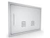 Angled front view of Sunstone BA-VDHR1724 right-hinge vented access door, flush-mount frame with modern bar handle.