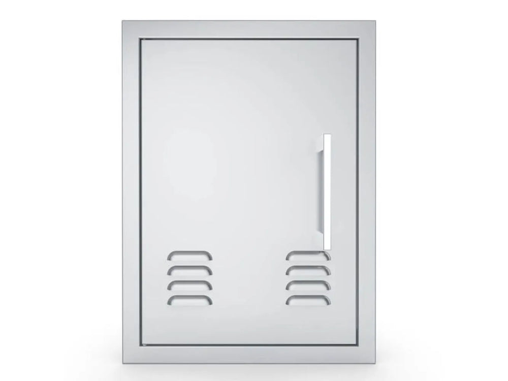 Sunstone BA-VDVL1420 left vertical vented access door, 304 stainless steel, front view with right-side handle and vent slots.