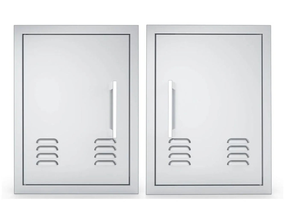 Sunstone BA-VDVL1420 left vertical vented doors shown as pair, matching 304 stainless panels with opposite handle placement.