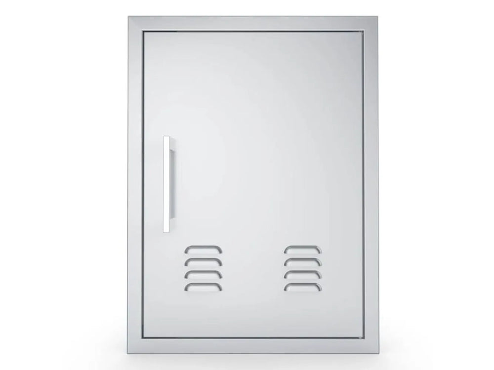 Sunstone BA-VDVR1724 right vertical vented access door, 17" x 24", 304 stainless steel, front view with right-side handle and lower vent slots.
