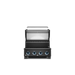 Broil King Baron 420 Shadow Built-In grill with open lid showing stainless steel cooking grids and warming rack.