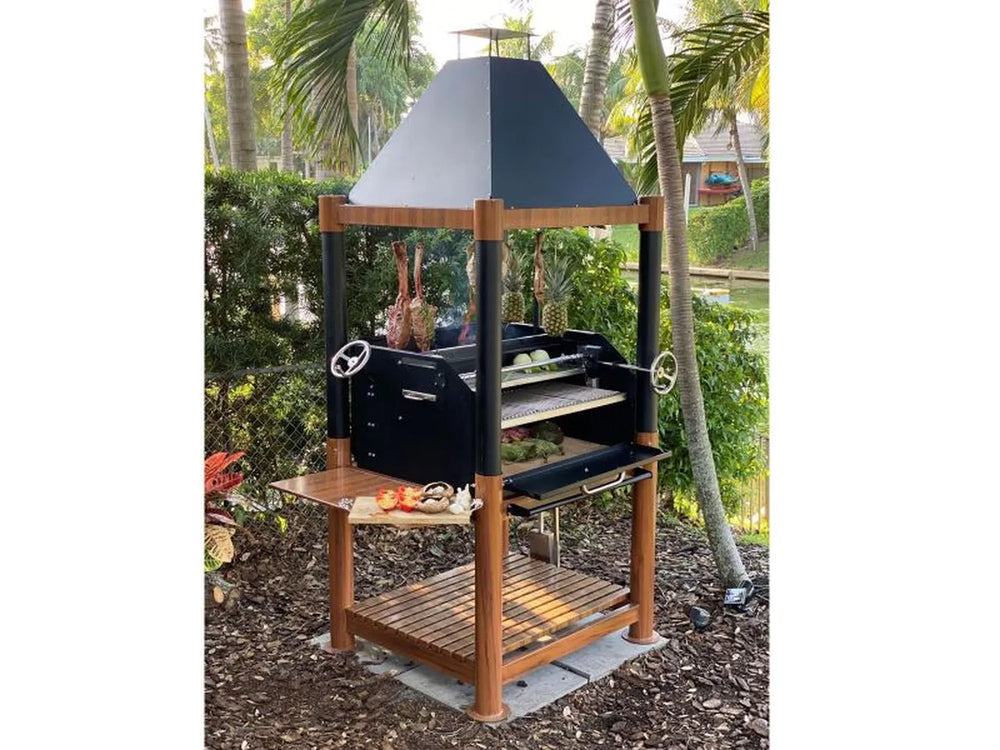 Tagwood BBQ BBQ02SI Santa Maria charcoal grill with multi-level cooking system and side shelf