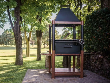 Tagwood BBQ BBQ02SI Gaucho Grill 1700 sq in Santa Maria charcoal grill with wood frame and chimney hood