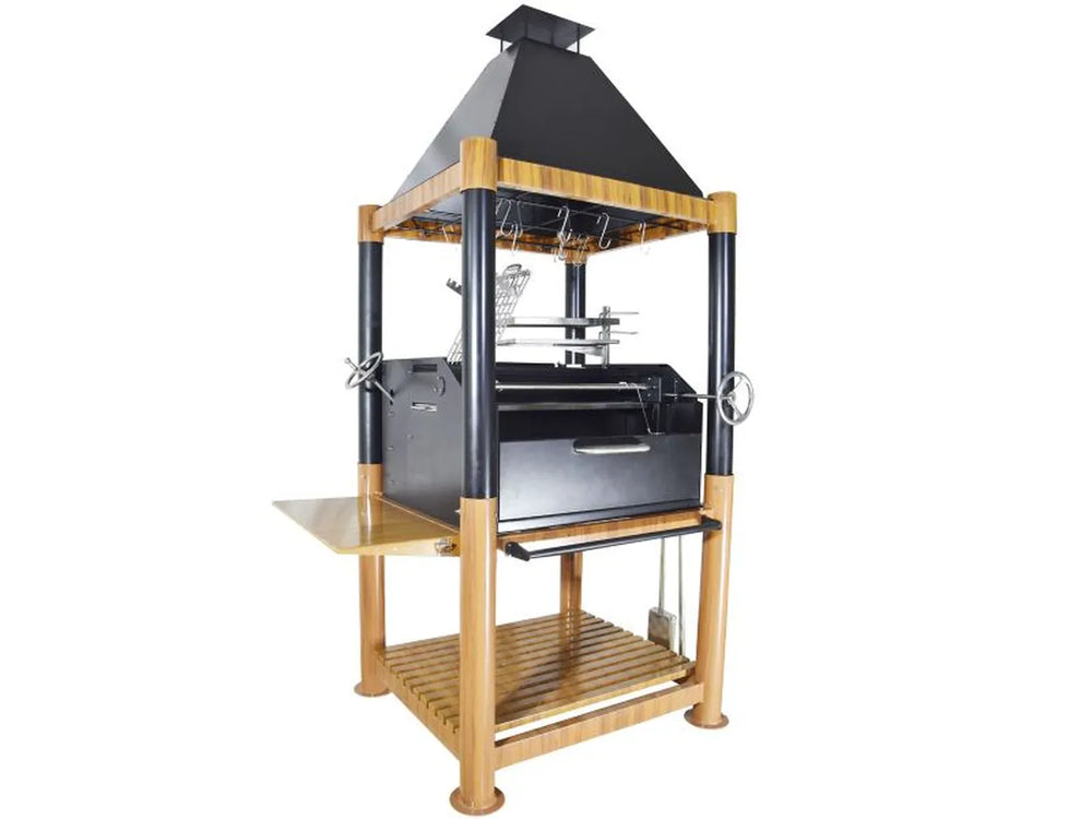 Tagwood BBQ BBQ02SI Gaucho grill with adjustable grates and open side firebox door