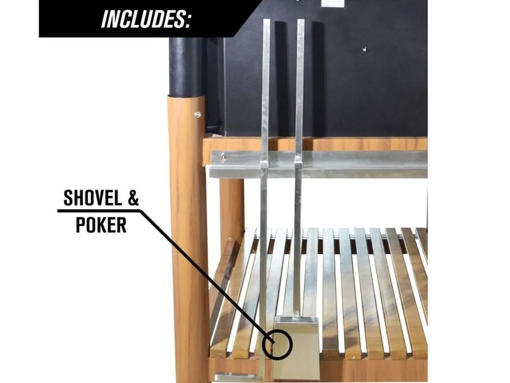 Tagwood BBQ BBQ02SI Santa Maria wood fire grill with storage shelf and accessory hooks