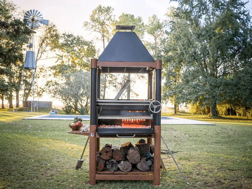 Tagwood BBQ BBQ02SI Argentine Santa Maria grill with adjustable height crank system and firebox drawer