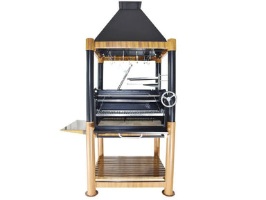 Tagwood BBQ BBQ02SI Gaucho charcoal grill with side prep shelf and lower log storage rack
