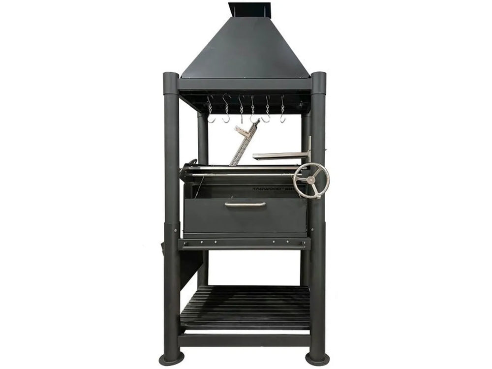 Tagwood BBQ BBQ02SIB Santa Maria Argentine grill with crank wheel lift system and firebox drawer
