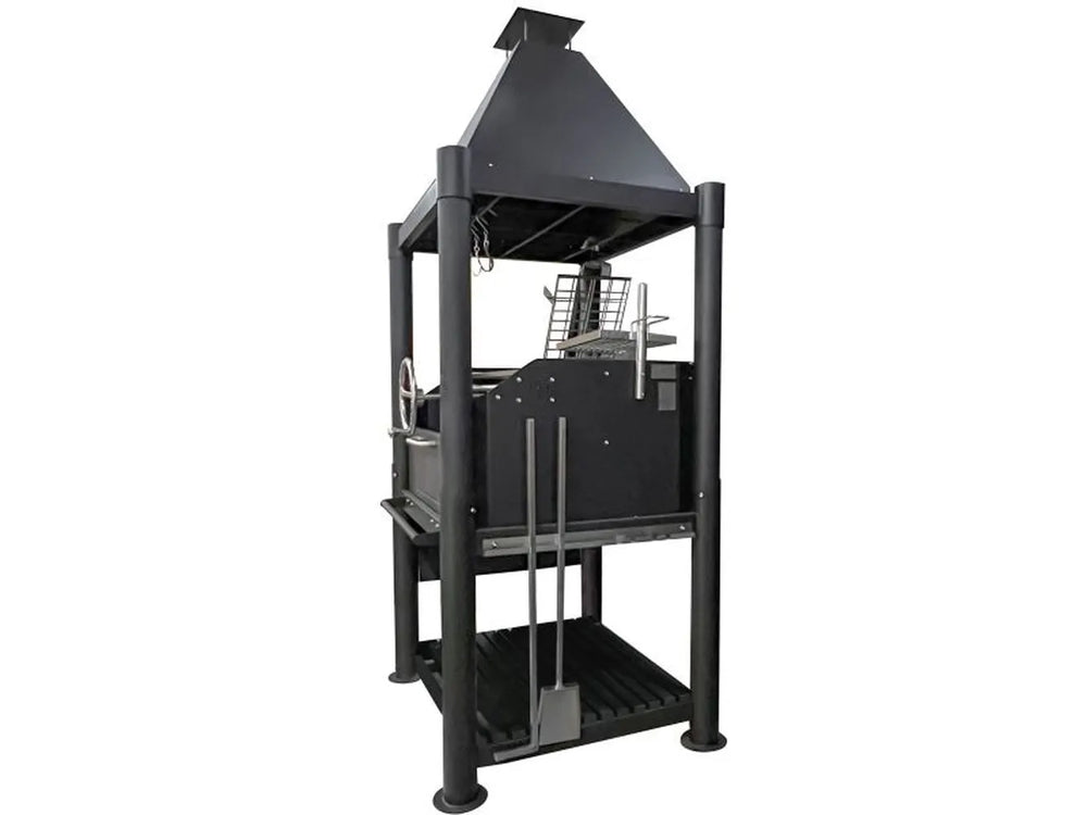 Tagwood BBQ BBQ02SIB Gaucho-style outdoor charcoal grill with side brasero and storage shelf