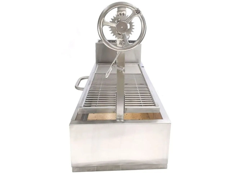 Tagwood BBQ05SS built-in Santa Maria grill adjustable crank wheel mechanism front view