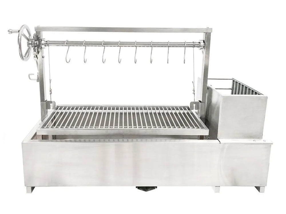 Tagwood BBQ05SS built-in Santa Maria grill with adjustable crank system and side firebox front view
