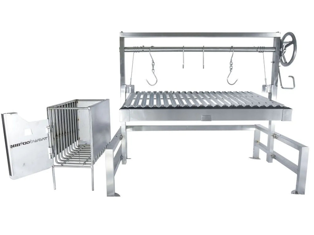 Tagwood BBQ09SS Santa Maria insert grill side view with charcoal starter basket and hook rail