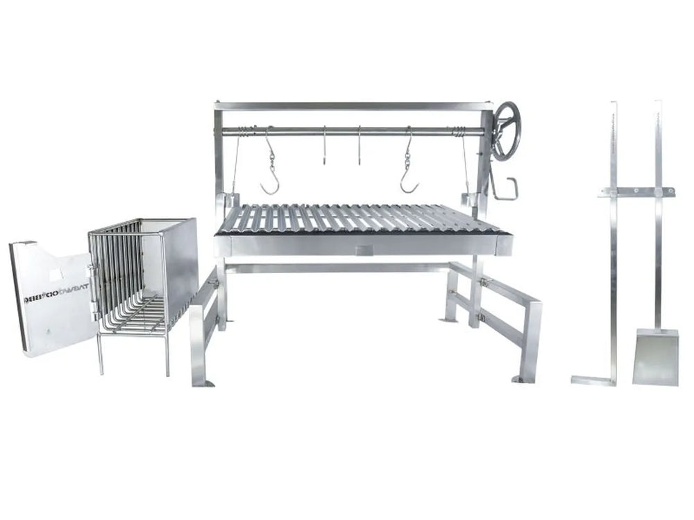 Tagwood BBQ09SS Santa Maria insert grill product layout with grill frame charcoal basket and ash shovel